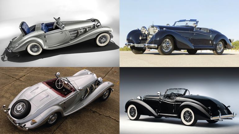 From top left clockwise, the 1937 Mercedes-Benz 540K Spezial Roadster which fetched US$9,680,000, the 1939 Mercedes-Benz 540K Special Roadster which fetched US$7,480,000, the 1939 Mercedes-Benz 540K Spezial Roadster which fetched US$4,620,000 and the 1937 Mercedes-Benz 540K Special Roadster which fetched US$8,106,150.