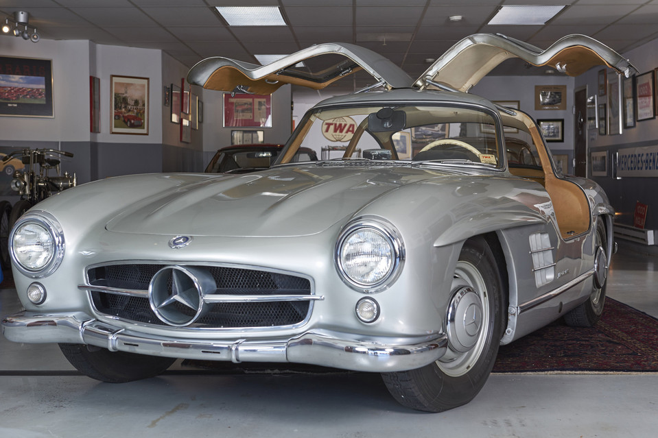 Inside the garage of Cooper Weeks—a 75-year-old retired TWA airline captain—sits his Mercedes 300 SL Gullwing. When it first appeared, it was the fastest production car in existence—about 160 mph top speed. Jason Tracy for The Wall Street Journal
